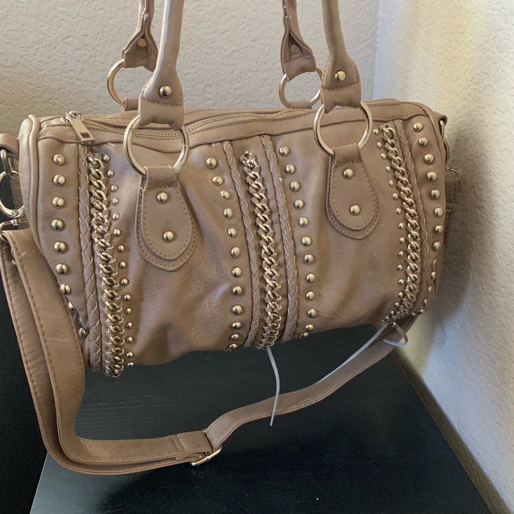 Brown and Gold Studded Purse by MMS - Picture 2 of 6